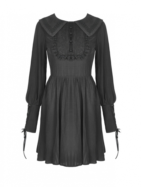 Black Sweet Gothic Long Lantern Sleeve Short Daily Wear Dress ...