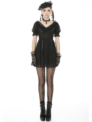 Black Gothic Lace Short Sleeve Daily Wear Dress