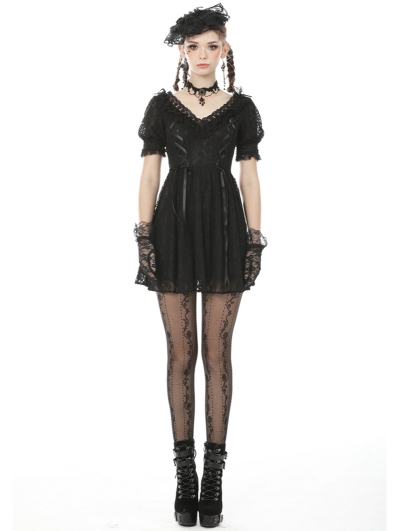 Black Gothic Lace Short Sleeve Daily Wear Dress