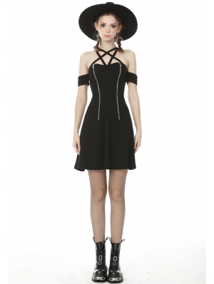 Black Sexy Gothic Punk Off-the-Shoulder Pentagram Short Daily Wear Dress