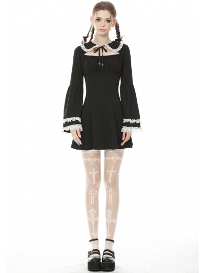 Black and White Sweet Gothic Cool Doll Rebel Short Dress