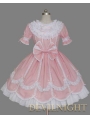 Pink and White Short Sleeves Ribbon Bow Sweet Lolita Dress