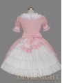 Pink and White Short Sleeves Ribbon Bow Sweet Lolita Dress