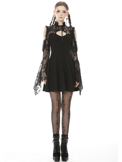 Black Gothic Off-the-Shoulder Lace Long Sleeve Short Party Dress