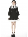Black and White Sweet Gothic Rebel Doll Long Lantern Sleeve Short Dress