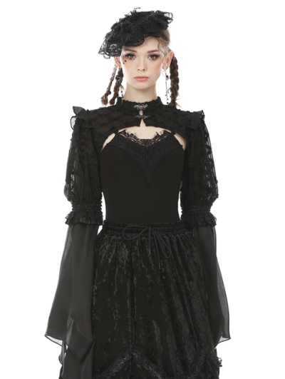 Black Vintage Gothic Long Puff Sleeve Cape for Women