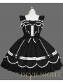 Black Cap Sleeves White Lace Sweet Gothic Lolita Dress