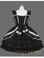 Black Cap Sleeves White Lace Sweet Gothic Lolita Dress