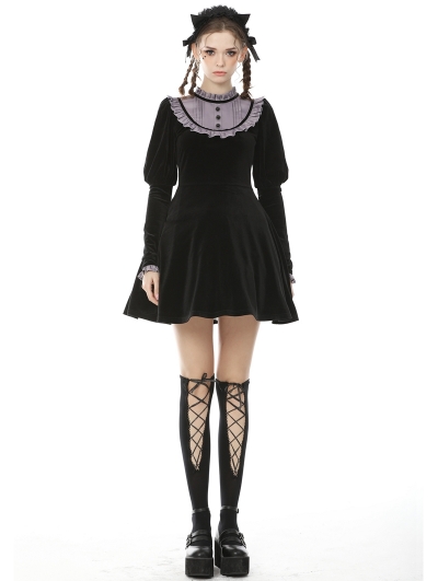 Black and Purple Gothic Doll Long Sleeves Short Daily Wear Dress ...