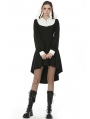 Black and White Retro Gothic Hooded High-Low Dress