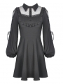 Black Sweet Gothic Doll Collar Long Lantern Sleeve Short Daily Wear Dress