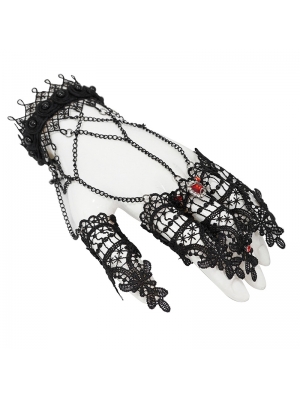 Dark Gothic Lace Chain Bracelet with Finger Cover