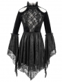 Black Sexy Gothic Hollwed-out Velvet Lace High-low Dress