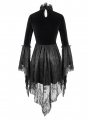 Black Sexy Gothic Hollwed-out Velvet Lace High-low Dress