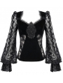 Black Vintage Gothic Sexy Velvet Lace Long Sleeve Top for Women