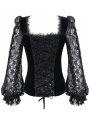 Black Vintage Gothic Sexy Velvet Lace Long Sleeve Top for Women