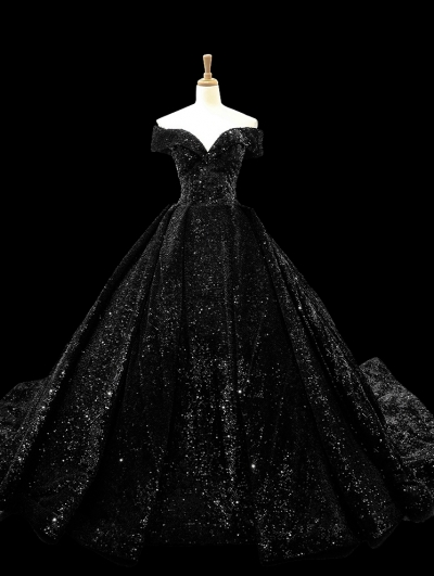 Black Gothic Shining Princess Ball Gown Wedding Dress