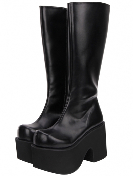 Black Gothic Grunge Punk PU Leather Platform Knee Boots for Women ...