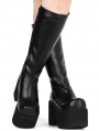 Black Gothic Grunge Punk PU Leather Platform Knee Boots for Women