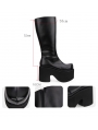 Black Gothic Grunge Punk PU Leather Platform Knee Boots for Women