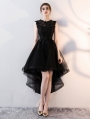 Black Gothic Sleeveless Lace High-Low Wedding Dress 