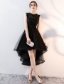 Black Gothic Sleeveless Lace High-Low Wedding Dress 