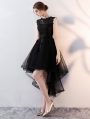 Black Gothic Sleeveless Lace High-Low Wedding Dress 