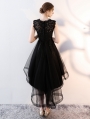 Black Gothic Sleeveless Lace High-Low Wedding Dress 