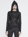 Black Gothic Punk Asymmetric Long Sleeve Hooded Top for Women
