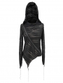 Black Gothic Punk Asymmetric Long Sleeve Hooded Top for Women