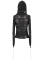 Black Gothic Punk Asymmetric Long Sleeve Hooded Top for Women