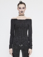 Black Gothic Punk Off-the-Shoulder Long Sleeve T-Shirt for Women