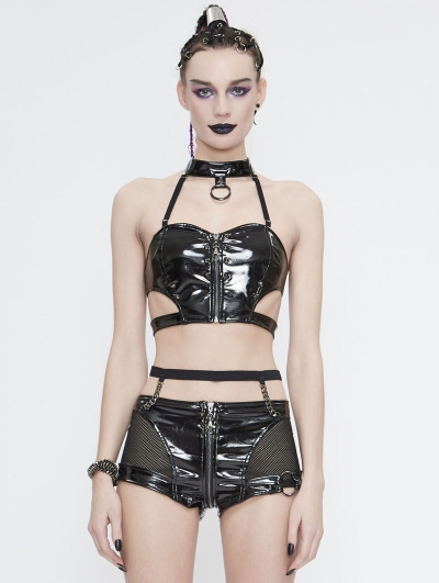 Black Gothic Punk PU Leather Sexy Corset Top for Women