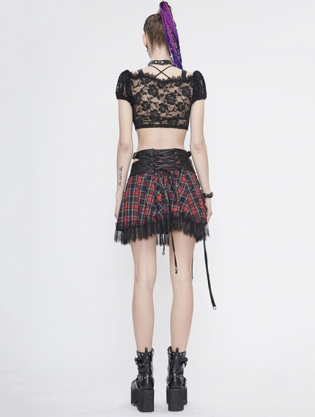 Black and Red Plaid Fashion Gothic Grunge Short Top for Women ...