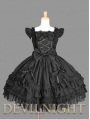 Black Ruffled Cap Sleeves Sweet Bow Gothic Lolita Dress