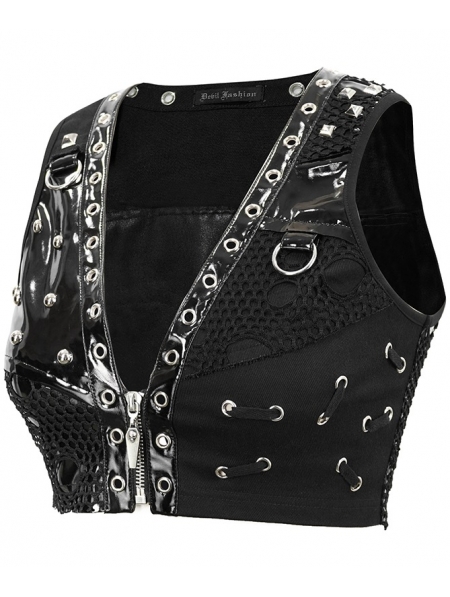Black Gothic Punk Metal Short Vest Top for Women - Devilnight.co.uk
