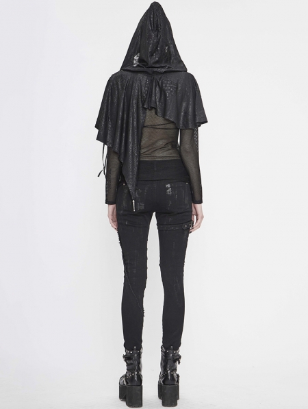 Black Gothic Asymmetrical Hooded Short Cape for Women - Devilnight.co.uk