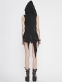 Black Gothic Punk Asymmetrical Sleeveless Hooded Vest Top for Women
