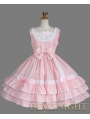Pink and White Sleeveless Lace Bow Sweet Lolita Dress