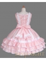 Pink and White Sleeveless Lace Bow Sweet Lolita Dress