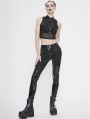 Black Gothic Punk PU Leather Long Trousers for Women