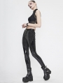 Black Gothic Punk PU Leather Long Trousers for Women