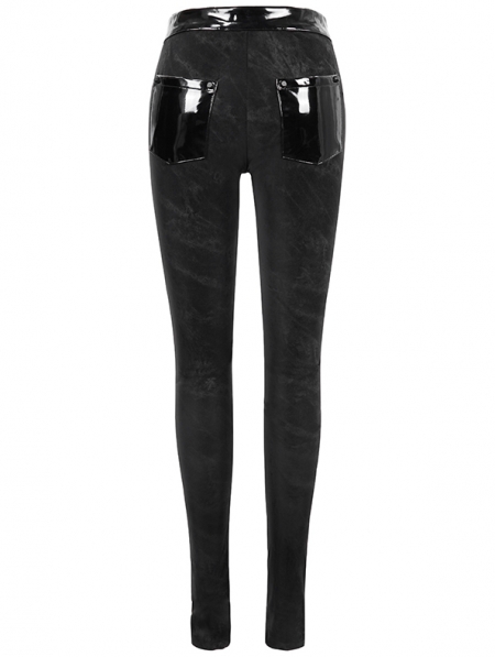 Black Gothic Punk PU Leather Long Trousers for Women - Devilnight.co.uk