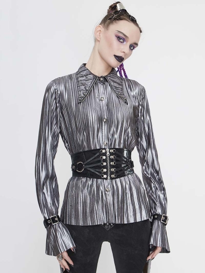Silver Gothic Punk Long Sleeves Shirt for Women