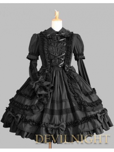 Black Long Sleeves Bow Sweet Gothic Lolita Dress