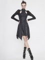 Black Gothic Hollowed-out Long Sleeve Asymmetrical Dress