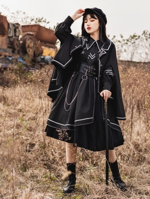 Loyal Chariot Black Naval Style Lantern Sleeve Gothic Lolita OP Dress