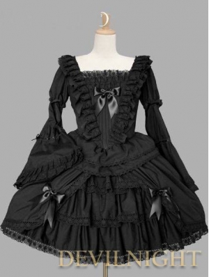 Black Long Trumpet Sleeves Sweet Gothic Lolita Dress