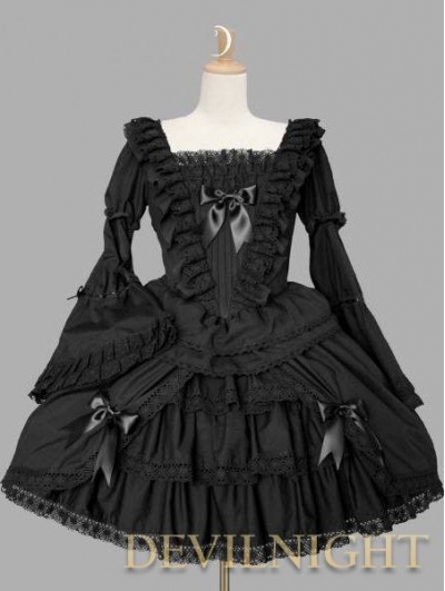 Black Long Trumpet Sleeves Sweet Gothic Lolita Dress