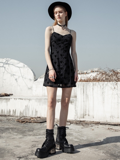 Black Street Fashion Daily Wear Heart Gothic Grunge Short Chiffon Dress